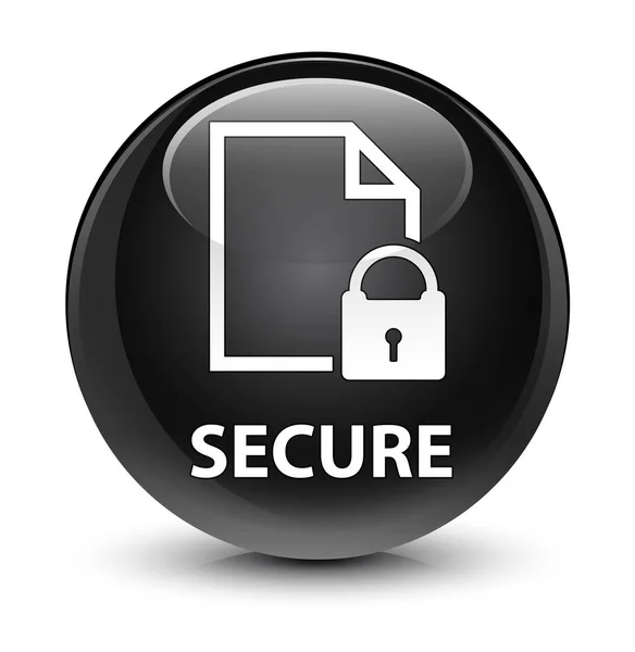Secure (document page padlock icon) Glassy black round button — стоковое фото