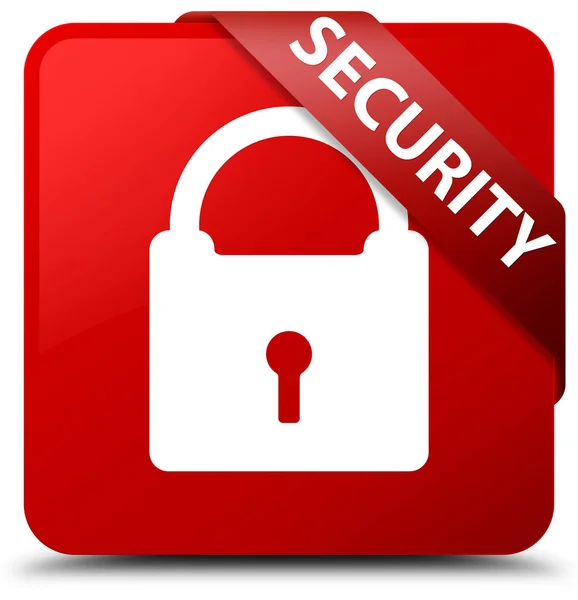 Security (padlock icon) red square button red ribbon in corner — Stock Photo, Image