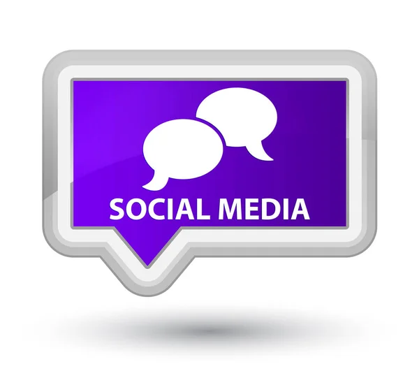 Mídia social (ícone de bolha de chat) botão de banner roxo principal — Fotografia de Stock