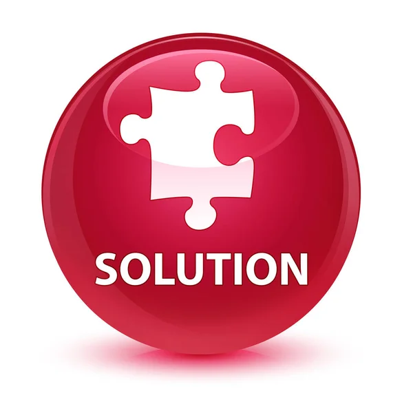 Solução (ícone de quebra-cabeça) botão redondo rosa vítreo — Fotografia de Stock