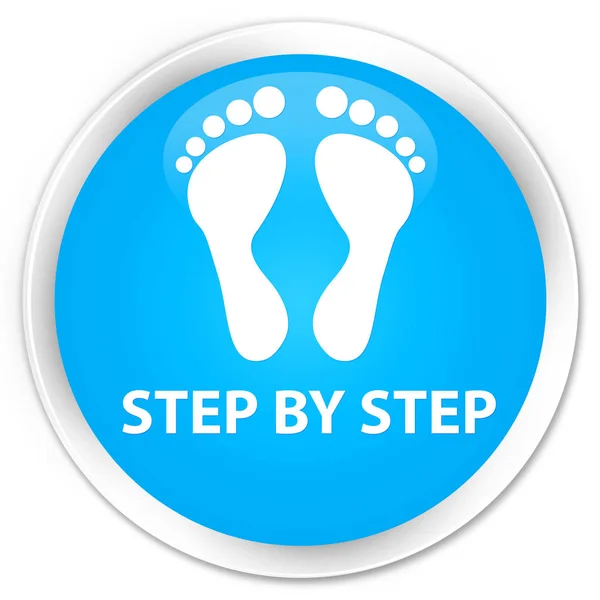 Schritt für Schritt (Fußabdrucksymbol) Premium cyanblauer runder Knopf — Stockfoto