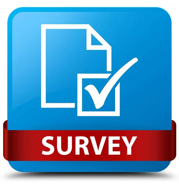 Survey cyan blue square button red ribbon in middle — Stock Photo, Image