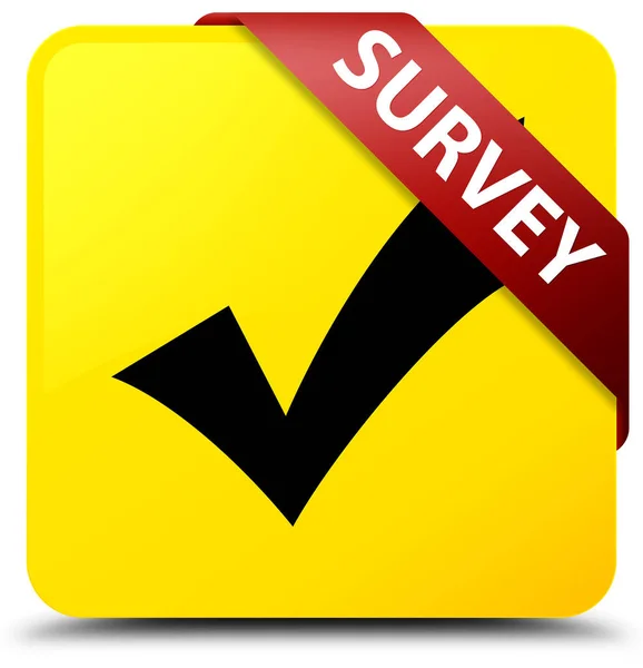 Survey (validate icon) yellow square button red ribbon in corner — Stock Photo, Image