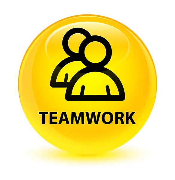 Teamwork (group icon) glassy yellow round button — Stock Photo, Image