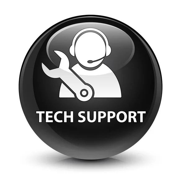 Tech support glassy black round button — Stock Photo, Image