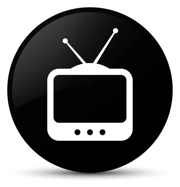 Icono de TV negro botón redondo —  Fotos de Stock