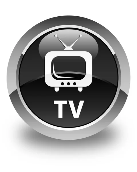 Błyszczący czarny okrągły przycisk TV — Zdjęcie stockowe