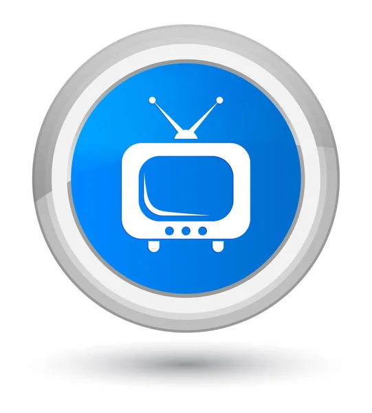 Icono de la televisión primer botón redondo azul cian — Foto de Stock