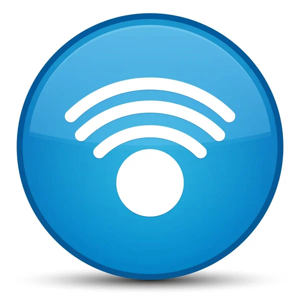 Ikon Wifi tombol bundar biru cyan spesial — Stok Foto
