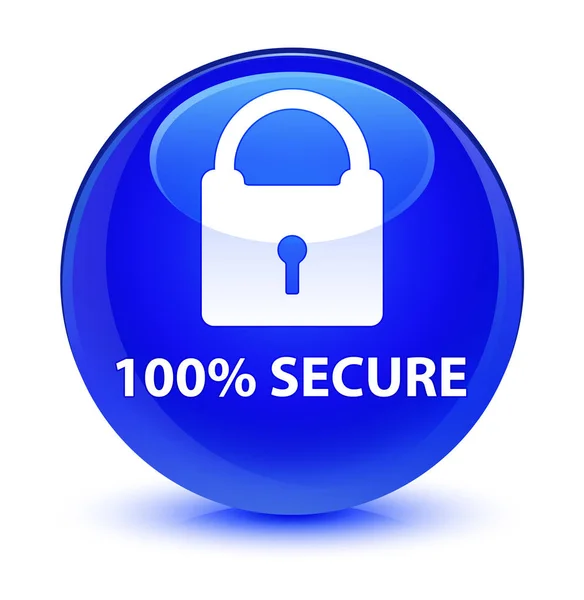 100% seguro botón redondo azul vidrioso — Foto de Stock