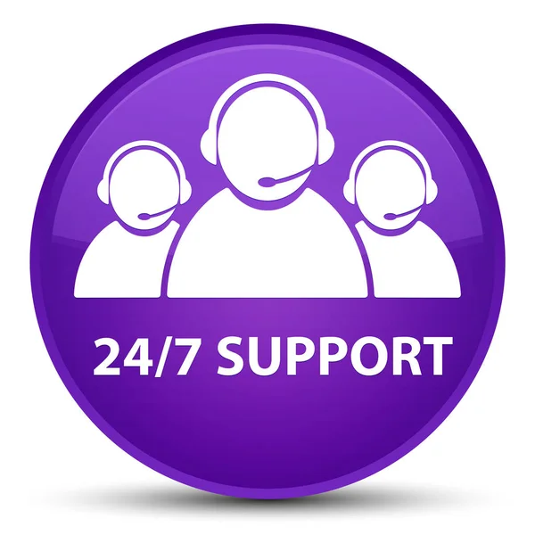 24/7 Support (customer care team icon) special purple round butt — Stock Photo, Image