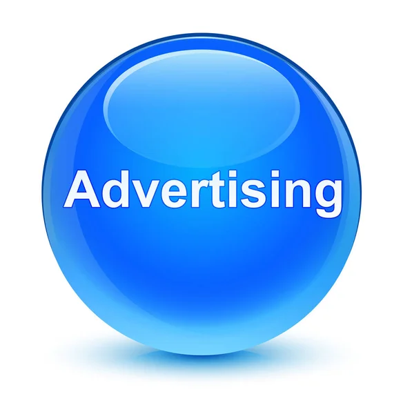 Camsı camgöbeği mavi yuvarlak düğmesini reklam — Stok fotoğraf