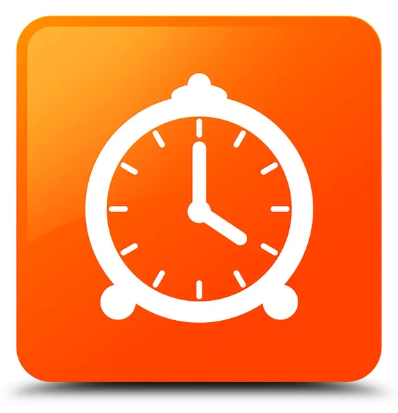 Ícone do relógio de alarme botão quadrado laranja — Fotografia de Stock