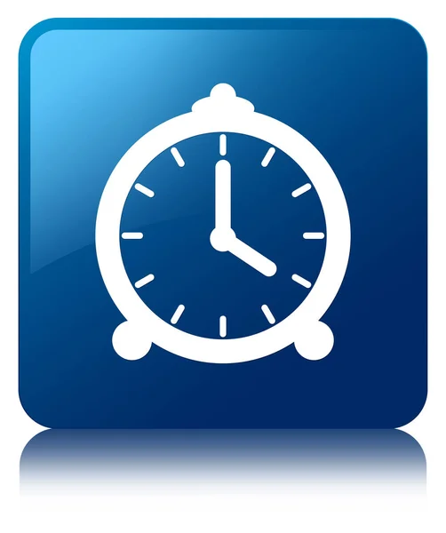 Reloj despertador icono azul botón cuadrado —  Fotos de Stock