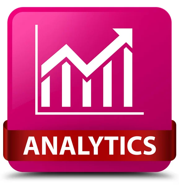 Аналітика (піктограма статистики) рожева квадратна кнопка червона стрічка посередині — стокове фото