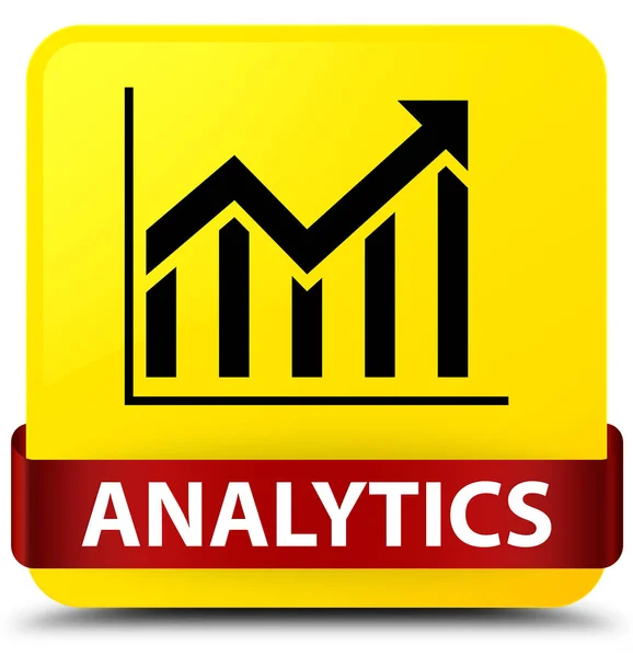 Analytics (statystyki ikona) żółty przycisk kwadratowy czerwoną wstążką w m — Zdjęcie stockowe