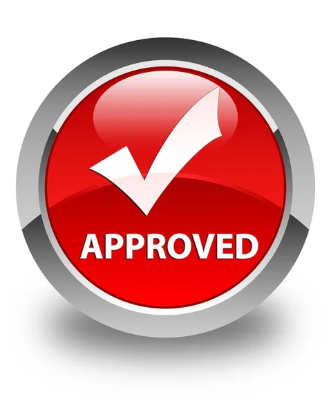 Approved (validate icon) glossy red round button — Stock Photo, Image