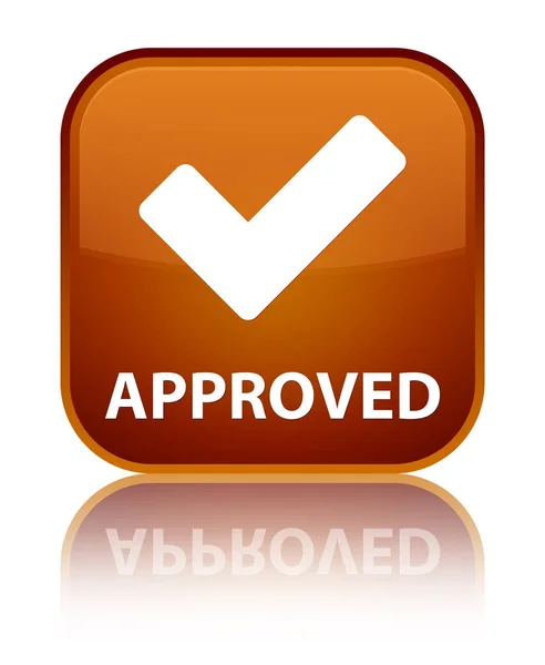 Approved (validate icon) special brown square button — Stock Photo, Image