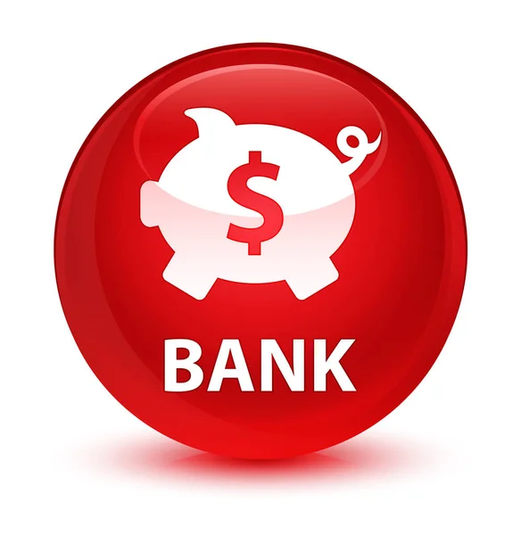 Banco (sinal de dólar de caixa porquinho) botão redondo vermelho vítreo — Fotografia de Stock