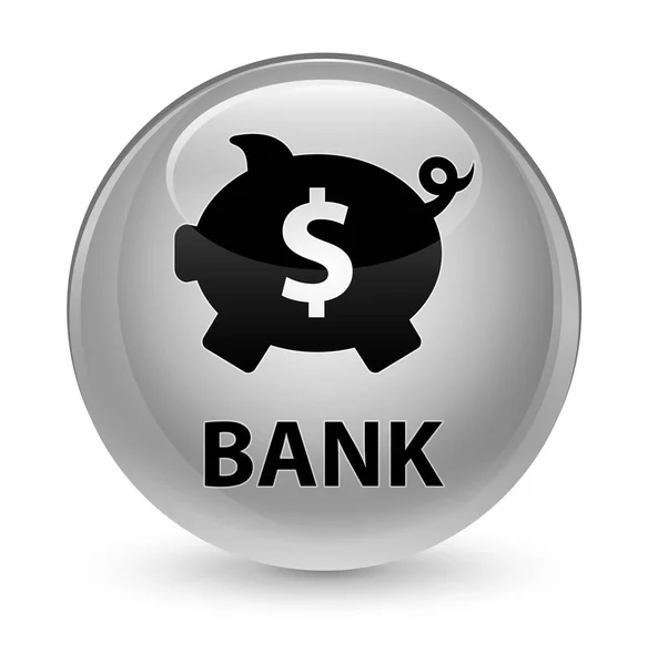 Banco (signo de dólar caja de cerdito) botón redondo blanco vidrioso — Foto de Stock
