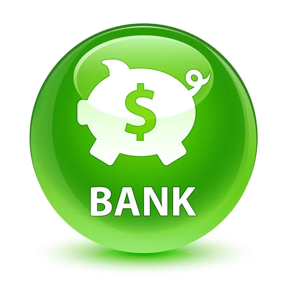 Banco (signo de dólar caja de cerdito) botón redondo verde vidrioso —  Fotos de Stock