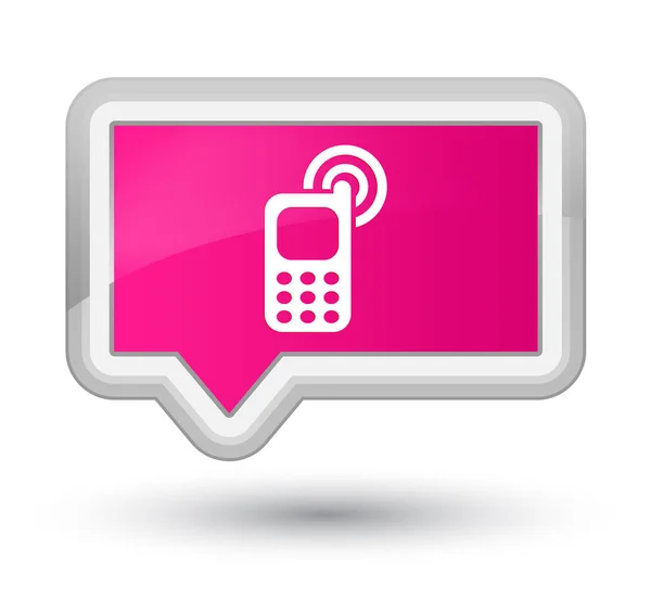 Tombol banner merah muda utama pada ikon dering ponsel — Stok Foto
