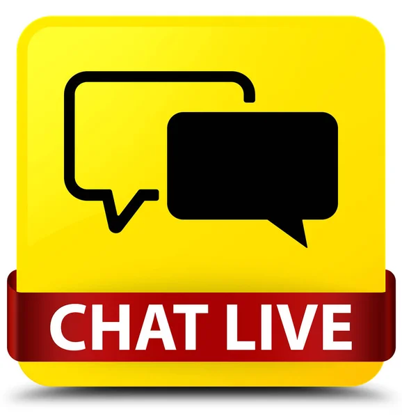 Chat en vivo amarillo botón cuadrado rojo cinta en el centro — Foto de Stock