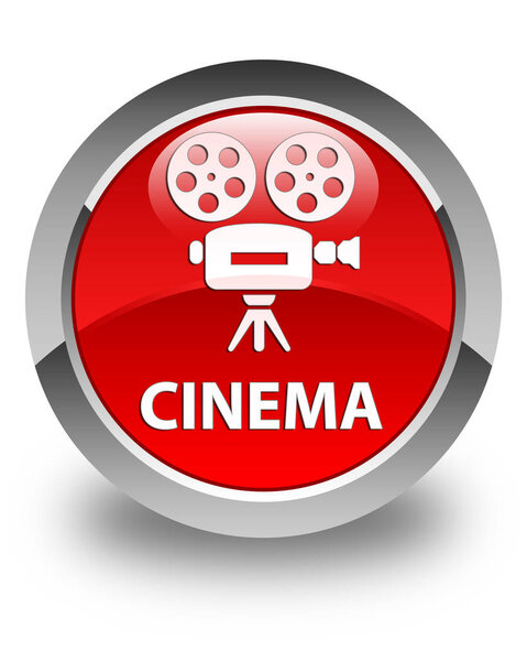Cinema (video camera icon) isolated on glossy red round button abstract illustration