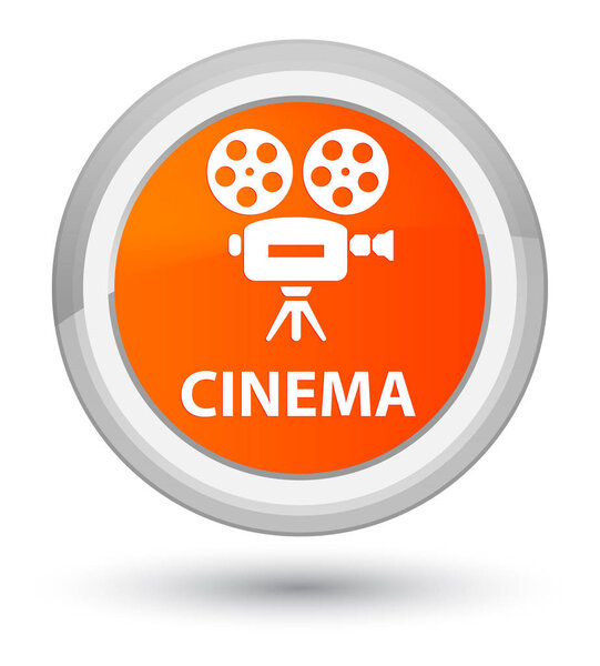 Cinema (video camera icon) isolated on prime orange round button abstract illustration