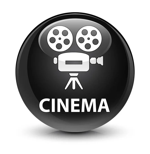 Cinema (icona della videocamera) vetro nero pulsante rotondo — Foto Stock