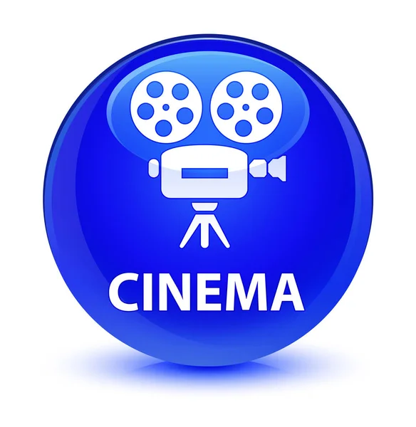 Cinema (ícone de câmera de vídeo) botão redondo azul vítreo — Fotografia de Stock