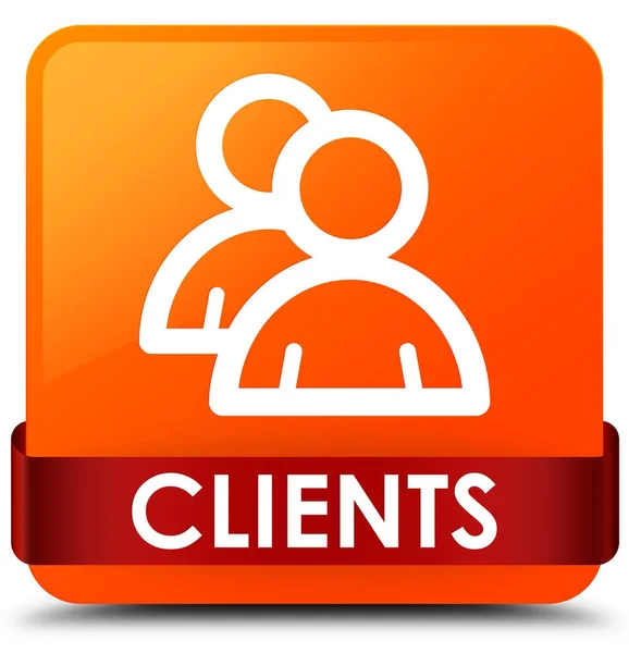 Clients (icono del grupo) botón cuadrado naranja cinta roja en el centro —  Fotos de Stock
