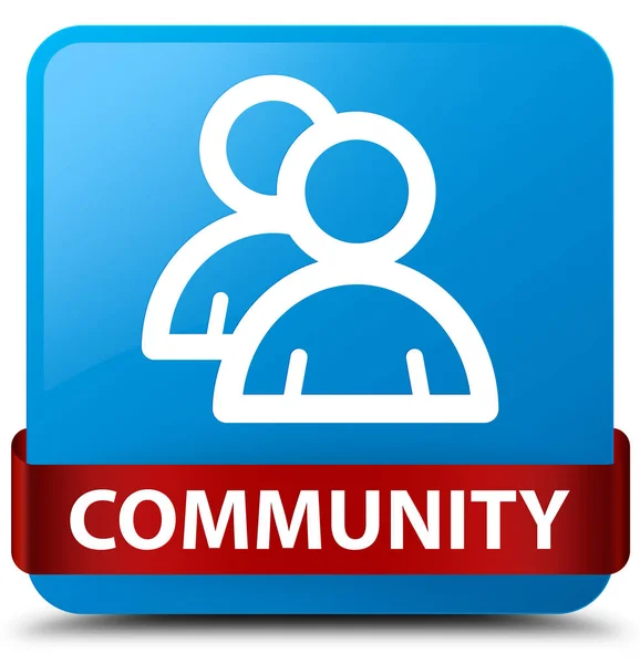 Wspólnoty (grupa ikona) cyan niebieski przycisk kwadratowy czerwoną wstążką w połowie — Zdjęcie stockowe