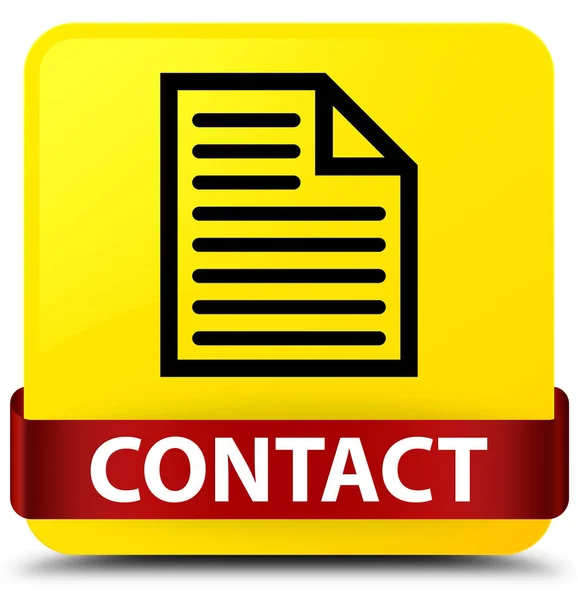 Kontakt (ikona stránky) žluté čtvercové tlačítko červenou stuhou uprostřed — Stock fotografie