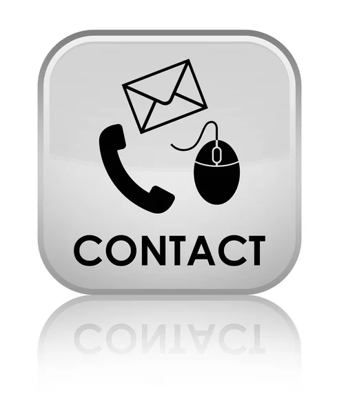İletişim (telefon e-posta ve fare simgesi) beyaz özel kare düğme