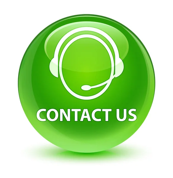 Contact us (customer care icon) glassy green round button — Stock Photo, Image