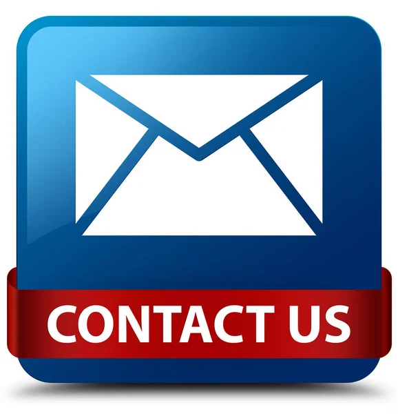 Kontaktieren Sie uns (E-Mail-Symbol) blaue quadratische Taste rotes Band in der Mitte — Stockfoto