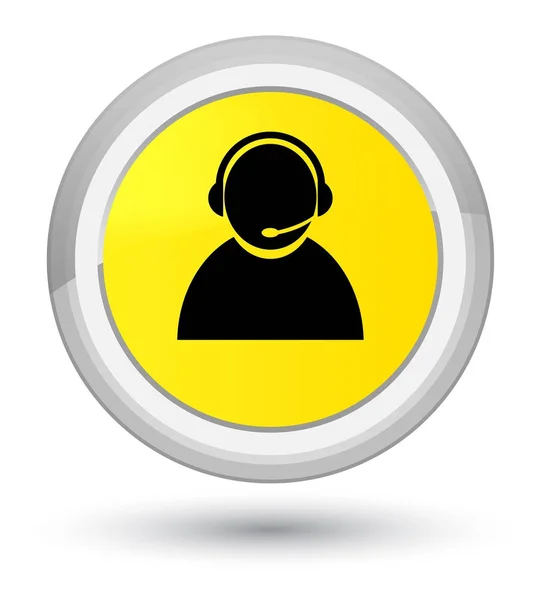 Icona di assistenza clienti primo pulsante rotondo giallo — Foto Stock