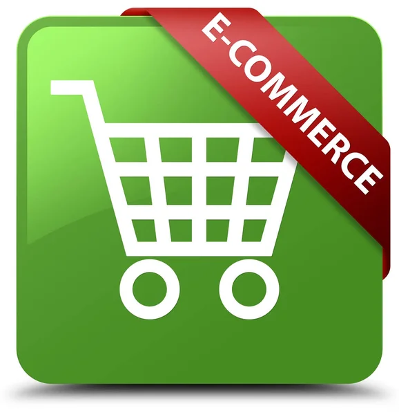 Fita vermelha do botão quadrado verde macio do E-commerce no canto — Fotografia de Stock