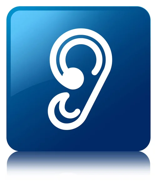 Ear icon blue square button — Stock Photo, Image