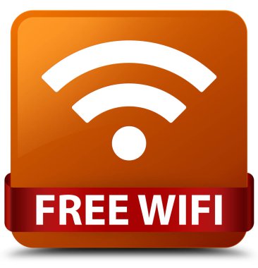 Ücretsiz Wi-Fi kahverengi kare düğme kırmızı kurdele orta