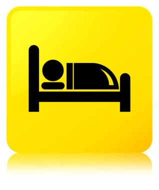Otel yatak simgesi sarı kare düğme