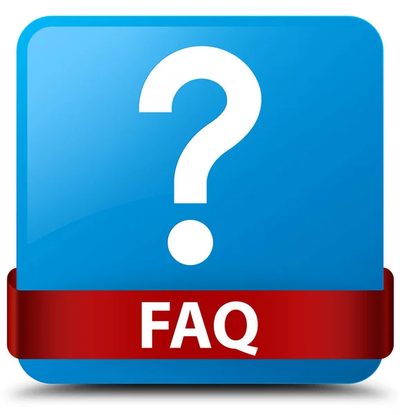 FAQ (fråga ikon) cyan blå fyrkantiga knappen rött band i mitten — Stockfoto