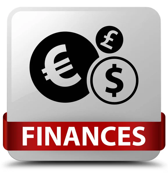 財政 (ユーロ記号) 白い正方形ボタン赤いリボン中 — ストック写真
