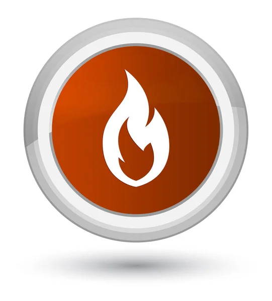 Ícone de chama de fogo botão redondo marrom primo — Fotografia de Stock