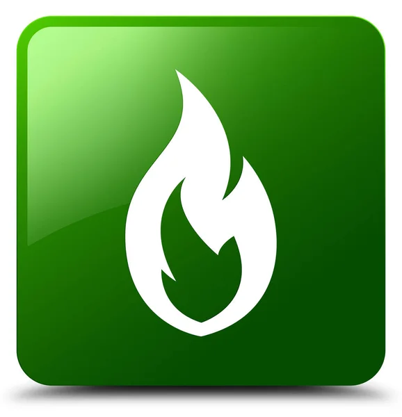 Oheň plamen zelený čtvercové tlačítko — Stock fotografie