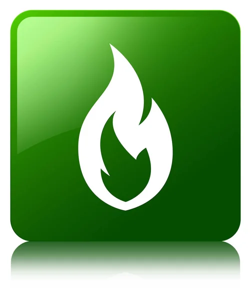 Ícone de chama de fogo botão quadrado verde — Fotografia de Stock