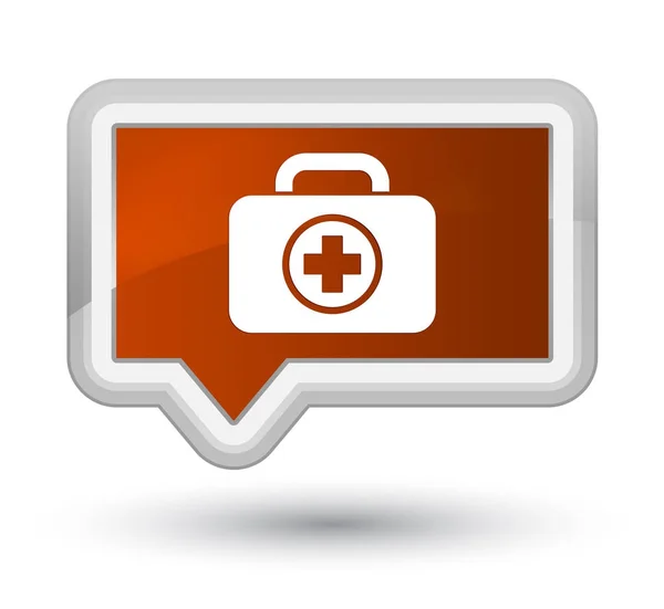First aid kit prvotní hnědý nápis tlačítko — Stock fotografie