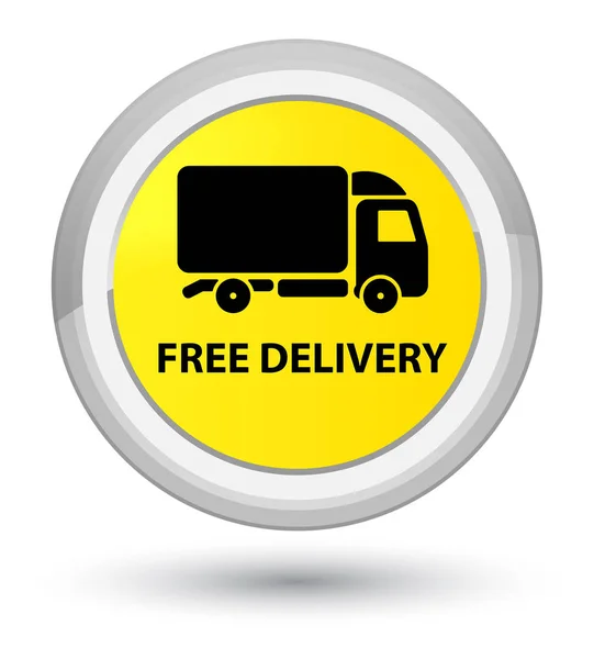 Free delivery prime yellow round button — Stock Photo, Image