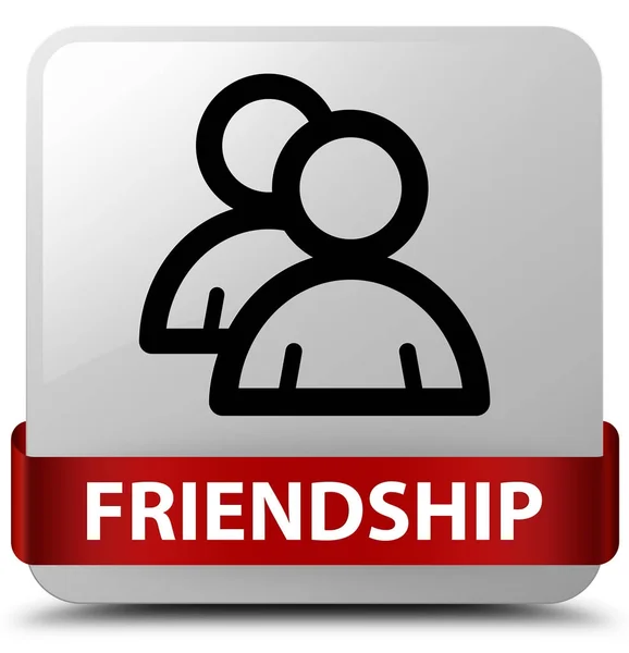 Φιλία (εικονίδιο ομάδας) λευκό τετράγωνο κουμπί κόκκινη κορδέλα στη μέση — Φωτογραφία Αρχείου